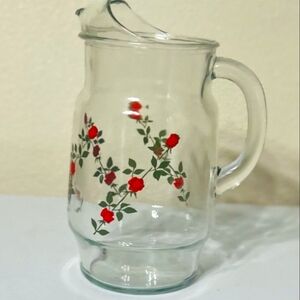 Vintage Anchor Hocking Red Rose 2 Liter Glass Pitcher/Vintage Glassware/Vintage
